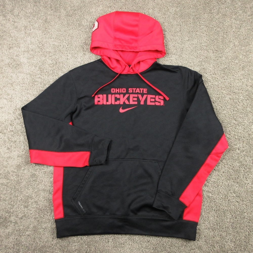 Ohio State Buckeyes Sweater Mens M Black Red Nike Hoodie Sweatshirt Thermafit